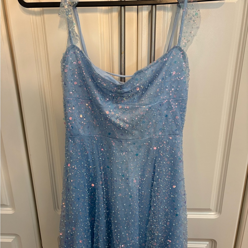Lucy In The Sky Sparkling Blue Mini Dress with Sequins